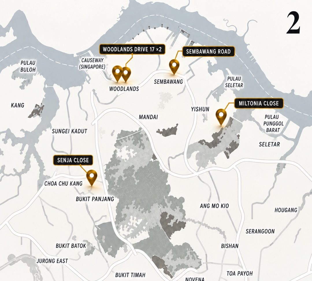 Map of the five upcoming EC sites in the north and west of Singapore