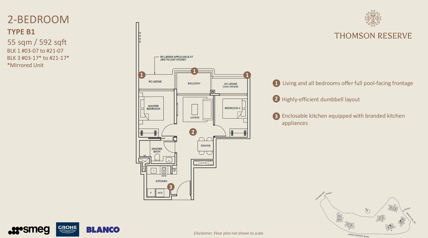 2 Bedroom · Type B1 floor plan