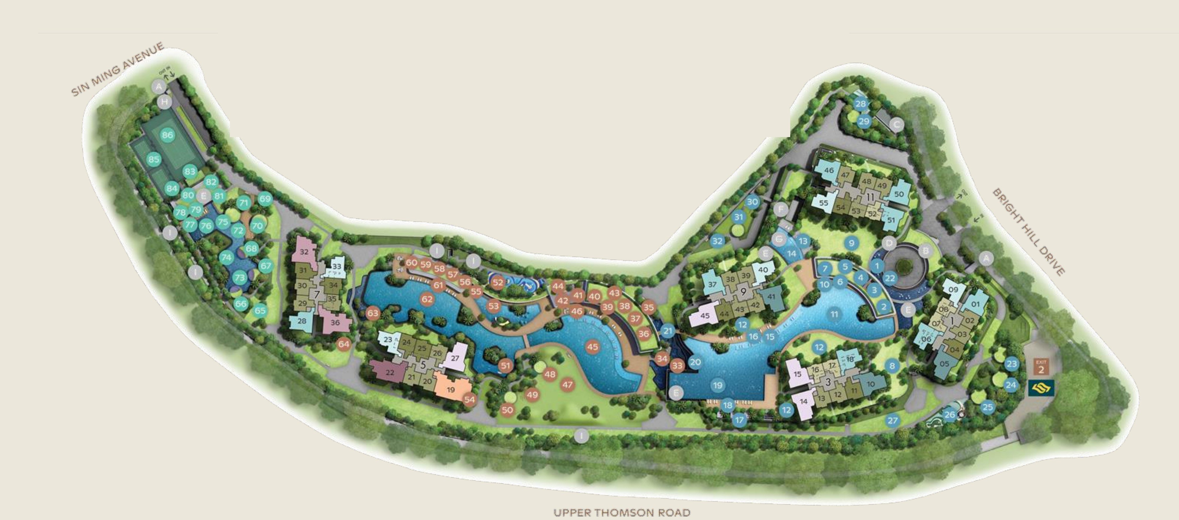 Thomson Reserve site plan with numbered facilities across the three clubs